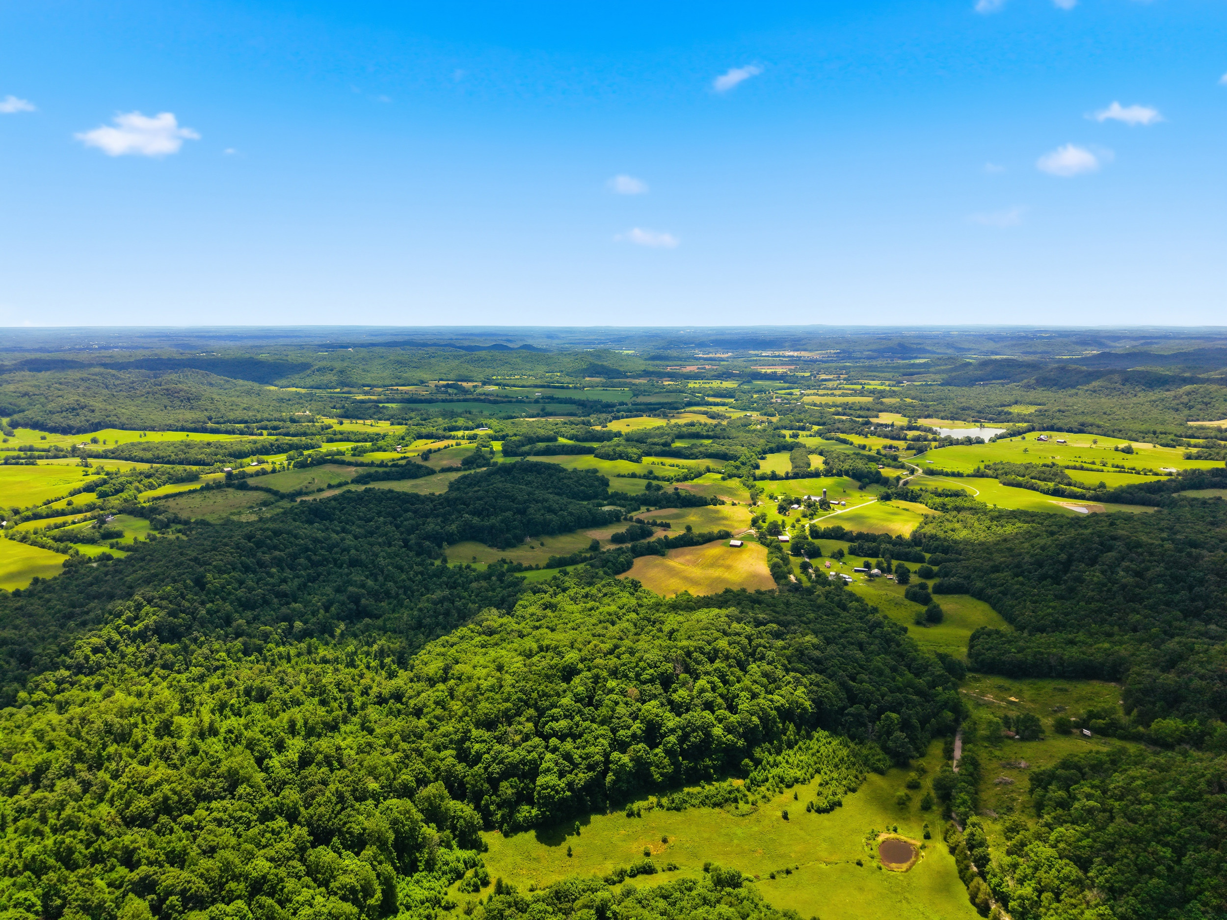 Aerial panorama of Central Kentucky rolling hills