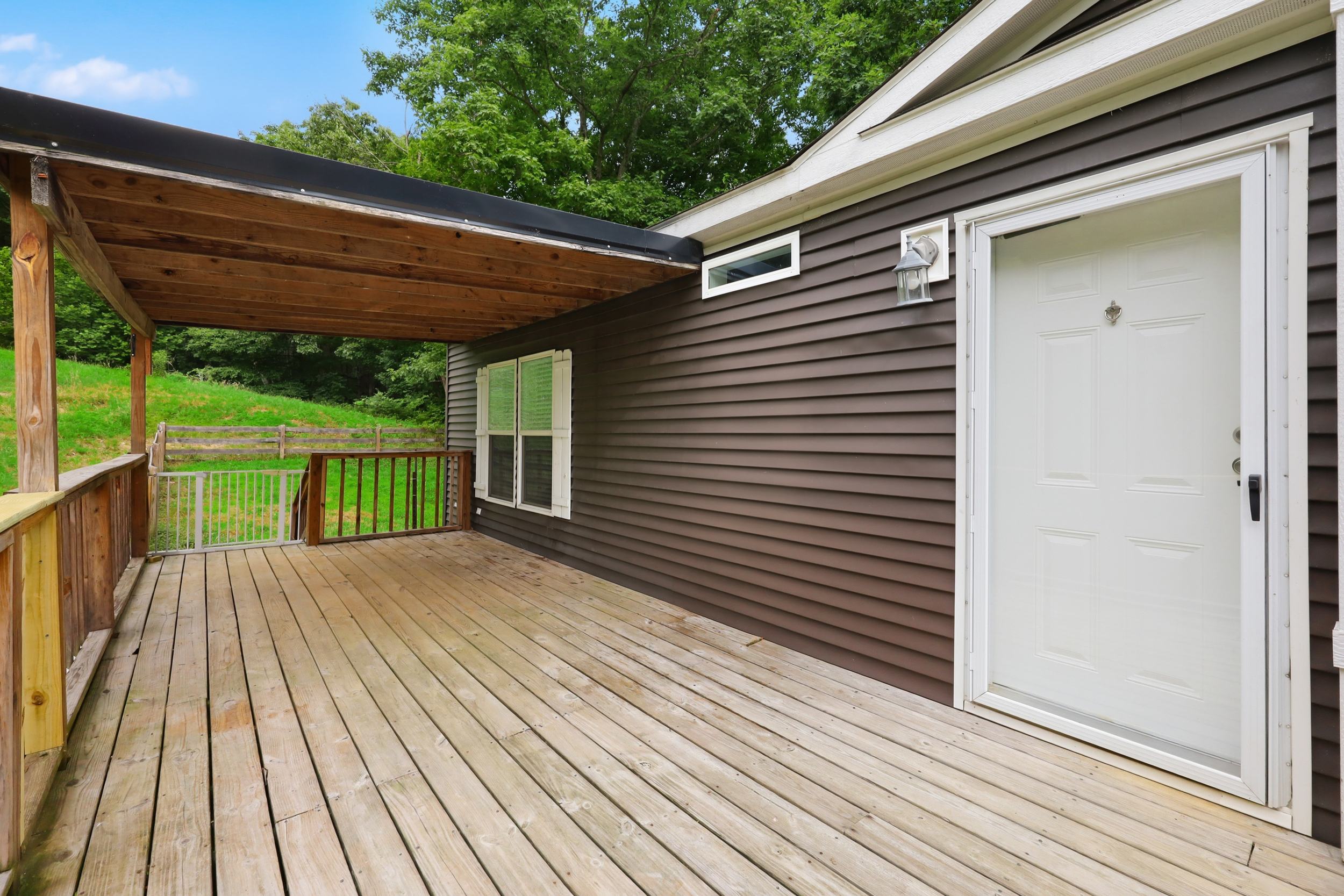 Covered deck with pasture views