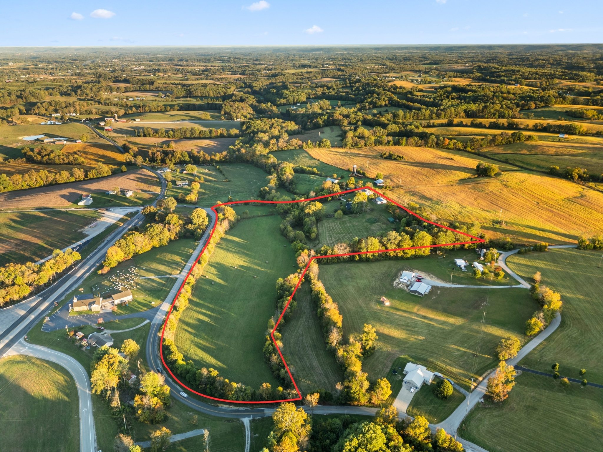 Aerial view with property boundaries outlined