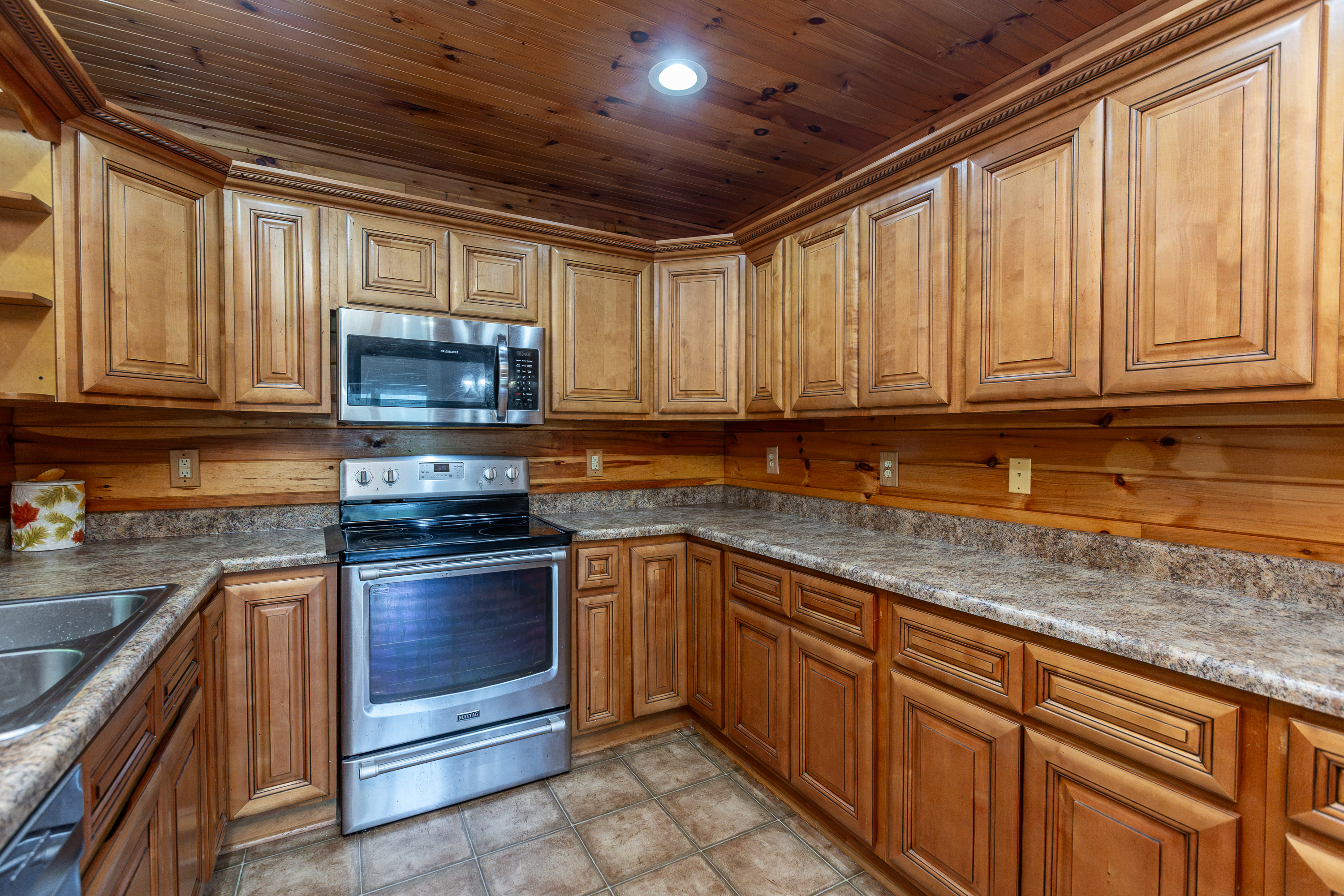 Kitchen detail with log walls